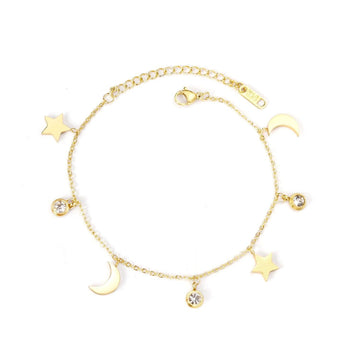Dainty Gold Colour Stainless Steel Charm Bracelets - Crystal Evil Eyes Tree of Life Hamsa Hand Elephant Chain - The Jewellery Supermarket